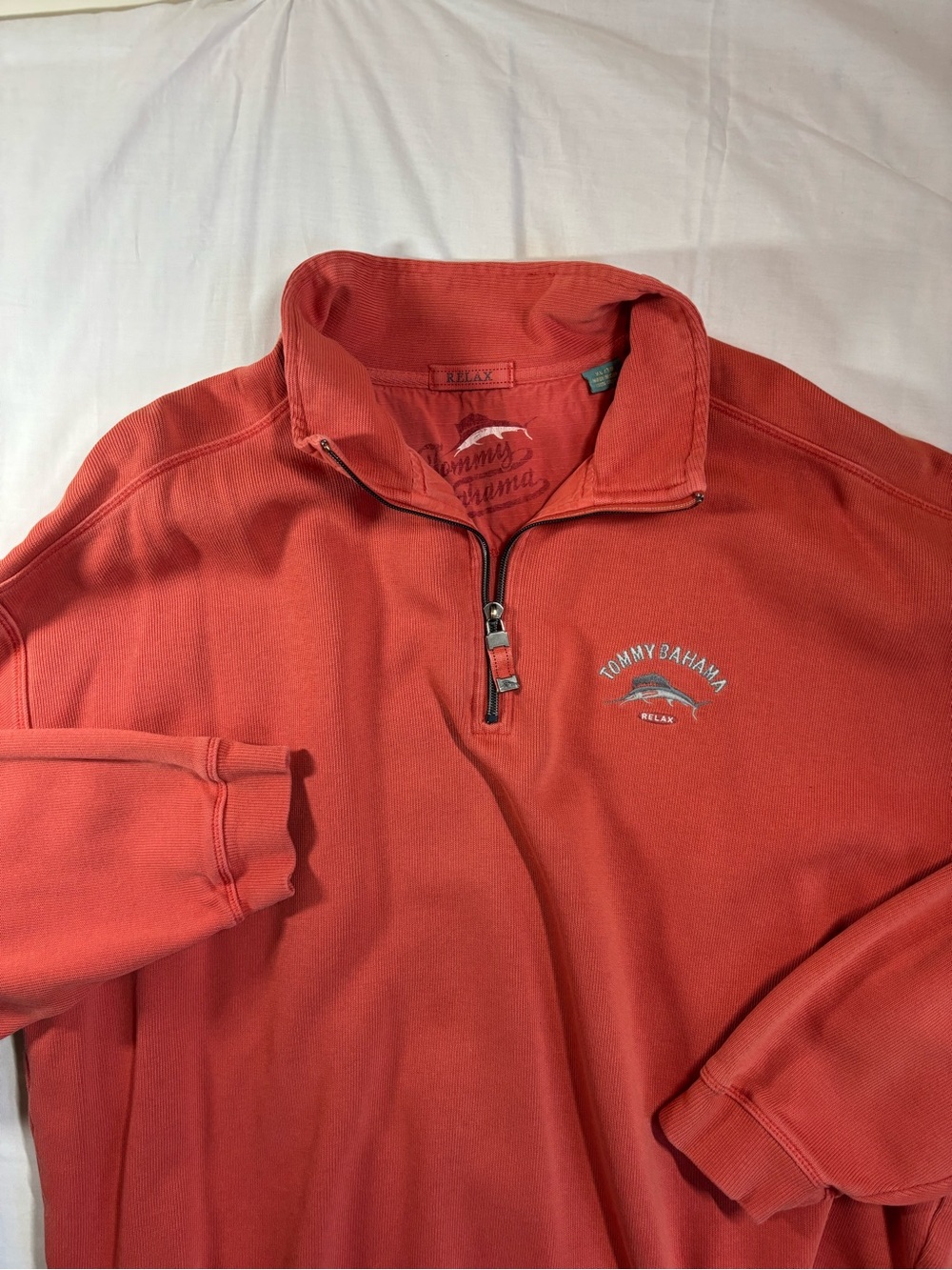 Tommy Bahama Coral Zip-Neck Pullover with Logo